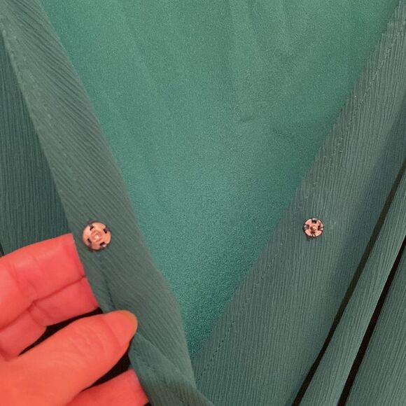 Kelly Green Chiffon Sheer Wrap Dress Asymmetrical Hem Fairycore Whimsical Ballet - Picture 6 of 9